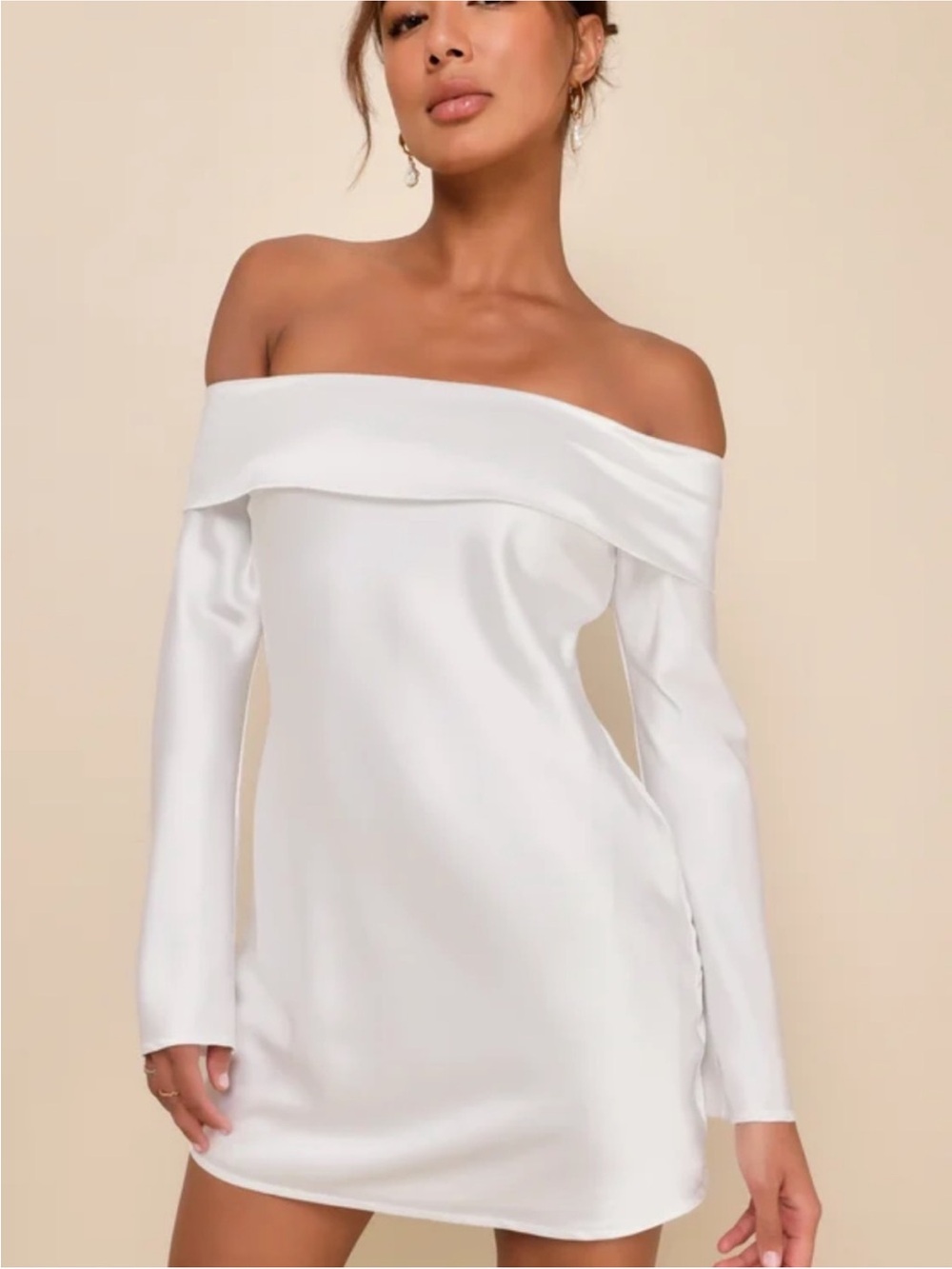 Lulu's White Off-Shoulder Satin Mini Dress